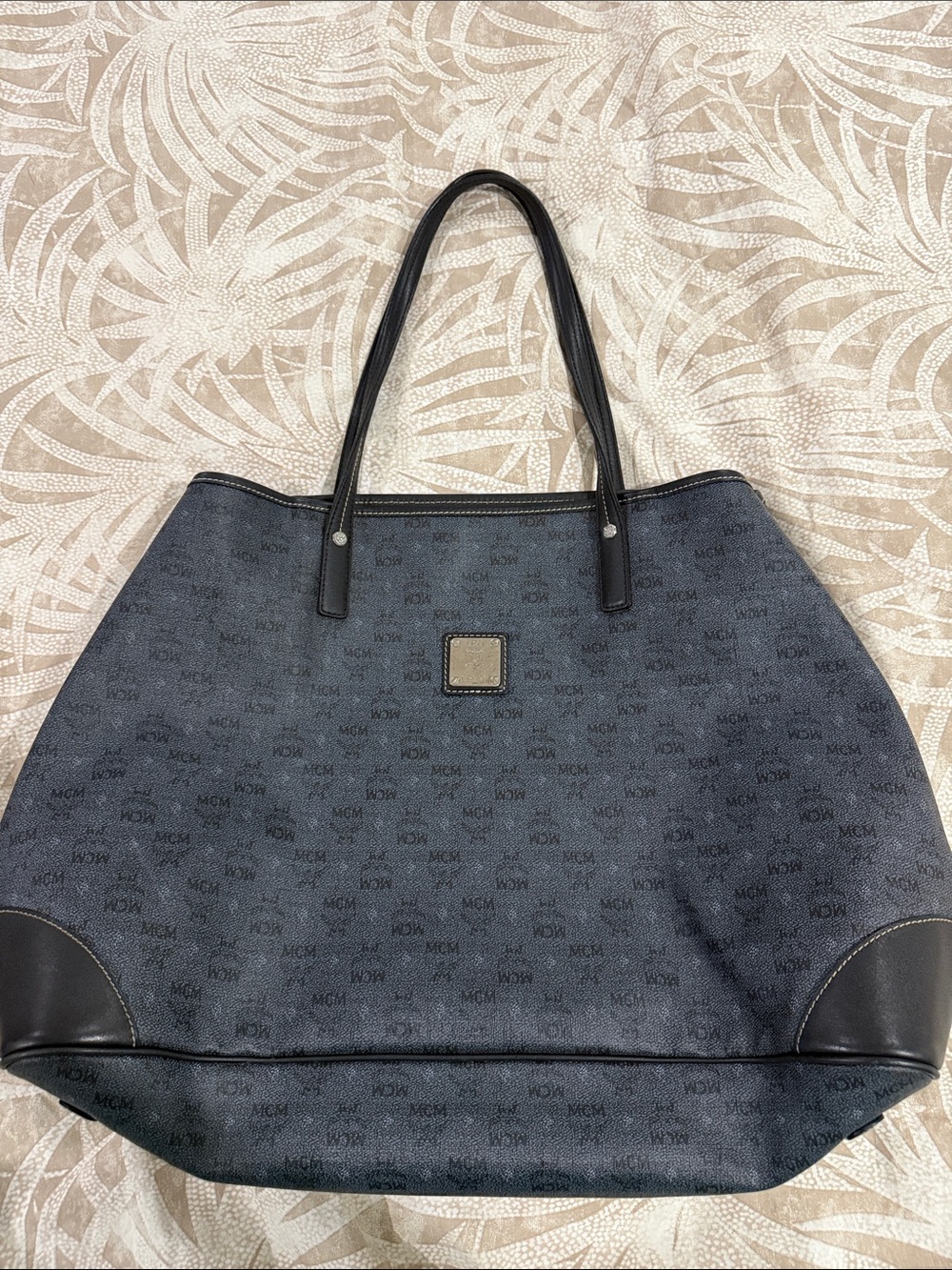 MCM GM Size Black Gray Visetos Monogram Tote